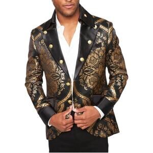 NWT Louis Vino High Peak Blazer 3XL 48R Black Gold Brocade Formal Jacket Club